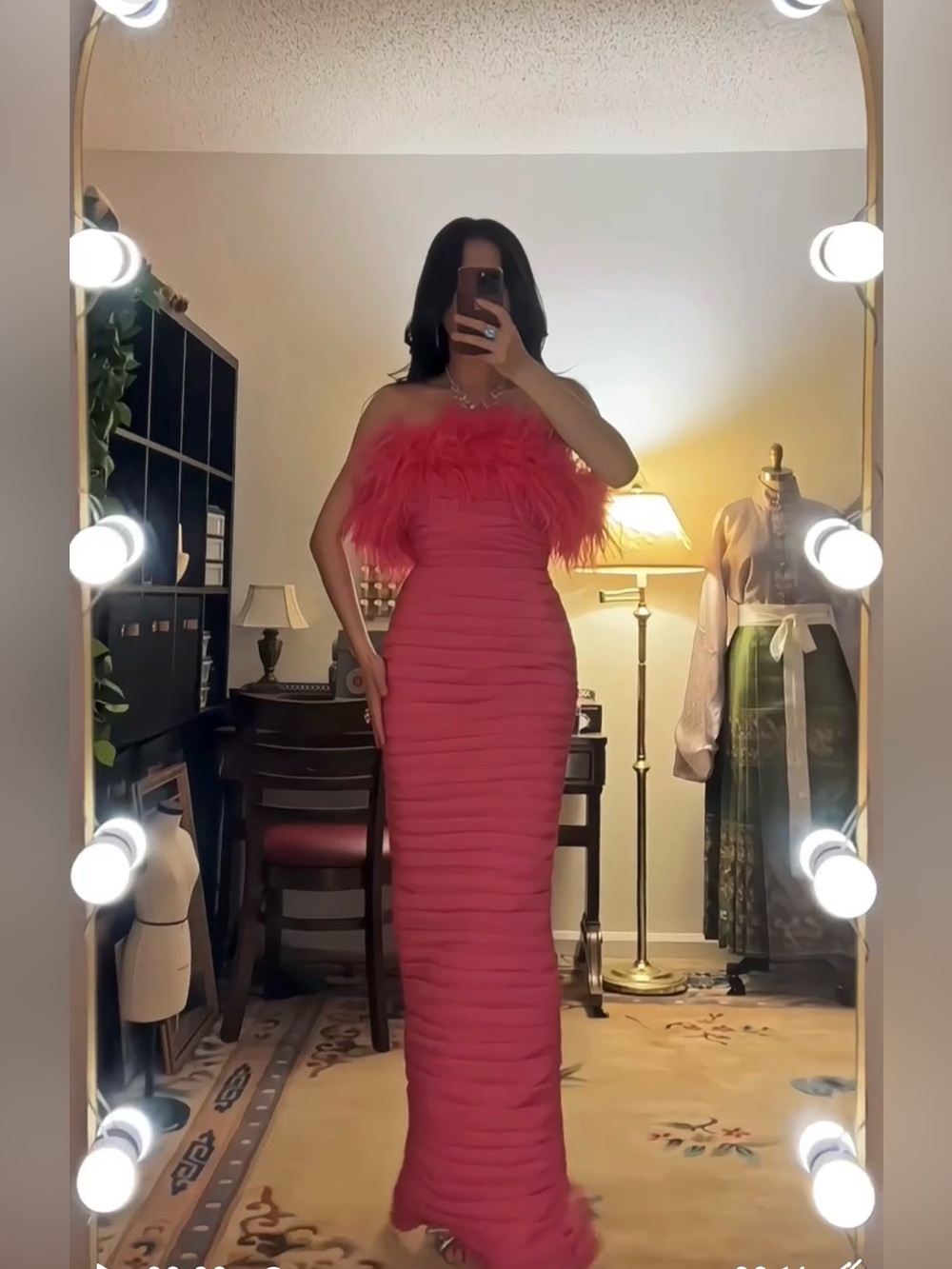 Rachel Gilbert Pink Zion Strapless Ostrich Feather Maxi Gown AU0/US2 NWOT